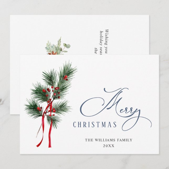 Cartes Pour Fêtes Annuelles Couronne de sapin cônes de pin Joyeux Noël (Devant / Derrière)