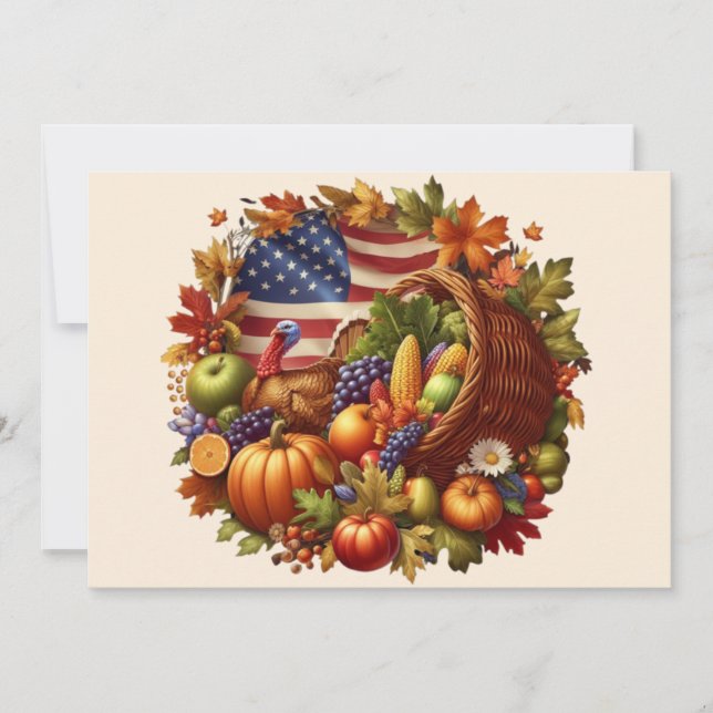 Cartes Pour Fêtes Annuelles couronne de Thanksgiving américaine/dinde (Devant)