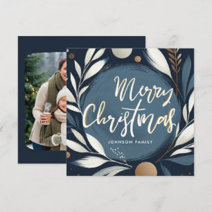 Cartes Pour Fêtes Annuelles Couronne de traits de pinceau Bleu Joyeux Noël