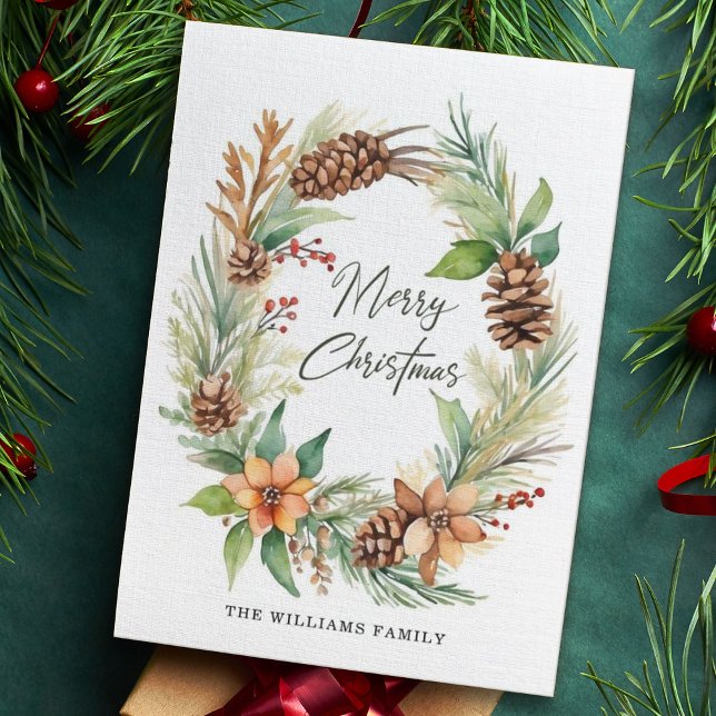 Cartes Pour Fêtes Annuelles Couronne de vacances de Noël Cônes de pin Baies Fe (Créateur téléchargé)