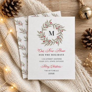 Cartes Pour Fêtes Annuelles Couronne de verdure de Noël avec monogramme pour n