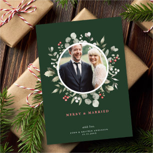 Cartes Pour Fêtes Annuelles Couronne de verdure élégante Joyeux & Mariés Photo