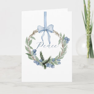 Cartes Pour Fêtes Annuelles Couronne de Winterberry Bleue Aquarelle