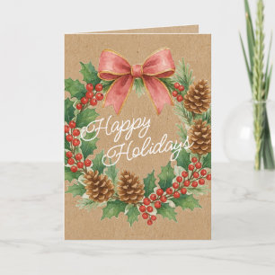 Cartes Pour Fêtes Annuelles Couronne Décembre Classée Avec Aquarelle Bow Rose
