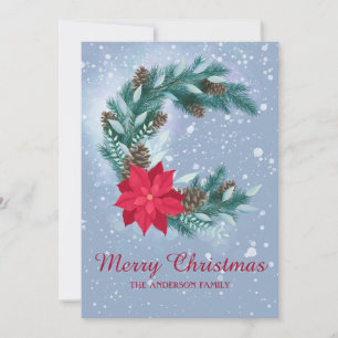 Cartes Pour Fêtes Annuelles Couronne d'hiver, aquarelle, poinsettia, cônes de