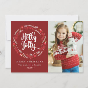 Cartes Pour Fêtes Annuelles Couronne d'ornement de Noël Holly Jolly Photo