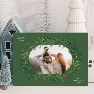 Cartes Pour Fêtes Annuelles couronne élégante de cadre de pin vert de Noël pho