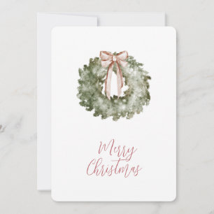 Cartes Pour Fêtes Annuelles Couronne et noeud de Noël à l'aquarelle rustique