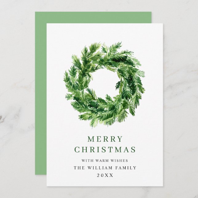 Cartes Pour Fêtes Annuelles Couronne festive de branches de pin Noël (Devant / Derrière)