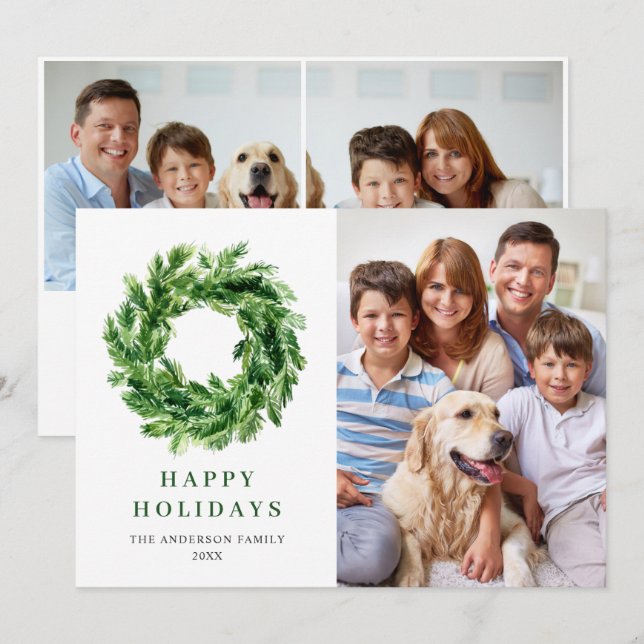 Cartes Pour Fêtes Annuelles Couronne festive de branches de pin Noël Pin 3 PHO (Devant / Derrière)