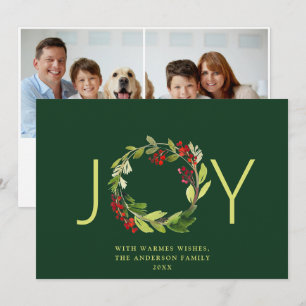 Cartes Pour Fêtes Annuelles Couronne festive de houx et de baies JOY Noël 2 Ph