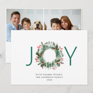 Cartes Pour Fêtes Annuelles Couronne festive de houx et de baies JOY Noël 2 Ph