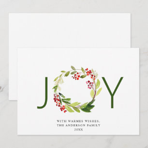 Cartes Pour Fêtes Annuelles Couronne festive de houx et de baies JOY pour les 