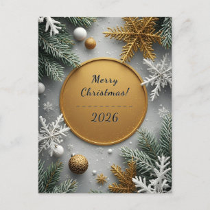 Cartes Pour Fêtes Annuelles Couronne festive dorée en cercle flocon de neige d