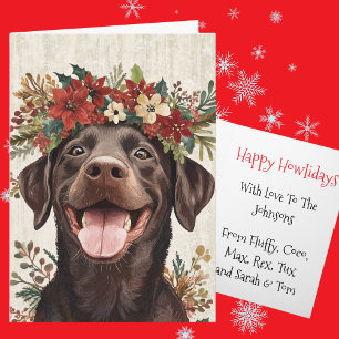 Cartes Pour Fêtes Annuelles Couronne florale de Noël en chocolat Labrador pers