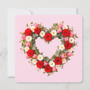 Cartes Pour Fêtes Annuelles Couronne florale en forme de cœur Roses Marguerite