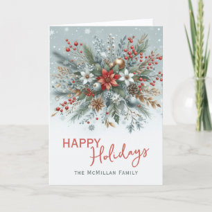 Cartes Pour Fêtes Annuelles Couronne florale rouge foncé sarcelle bleu vert él