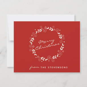 Cartes Pour Fêtes Annuelles Couronne florale simple rouge personnalisée pour N