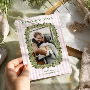 Cartes Pour Fêtes Annuelles Couronne grandmillénariste rose et verte