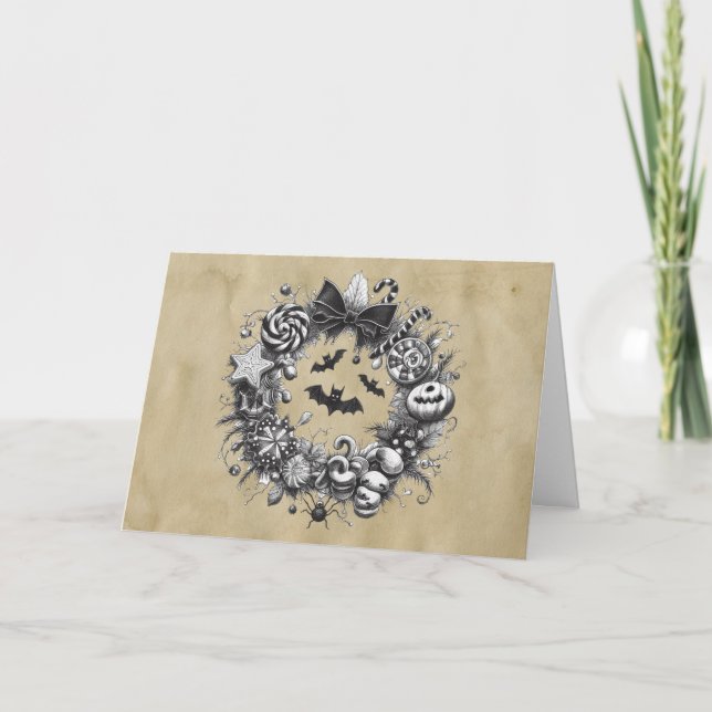 Cartes Pour Fêtes Annuelles Couronne Macabre (Devant)