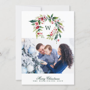 Cartes Pour Fêtes Annuelles couronne monogramme traditionnelle une photo noël