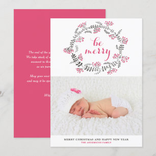 Cartes Pour Fêtes Annuelles Couronne rose et gris Soyez Joyeux Noël Photo