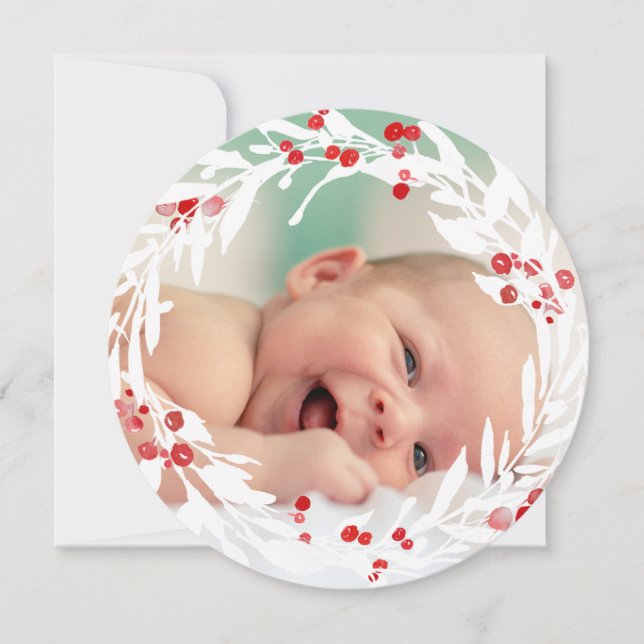 Cartes Pour Fêtes Annuelles couronne rouge blanc nouveau bébé (Devant)