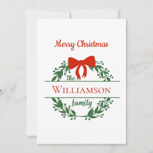 Cartes Pour Fêtes Annuelles Couronne rouge verte personnalisée Nom de famille