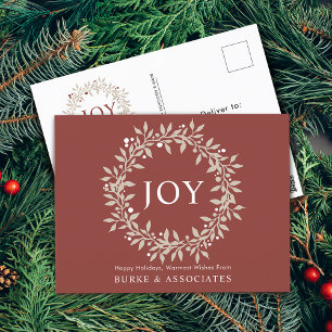 Cartes Pour Fêtes Annuelles Couronne rustique élégante Joie Entreprise