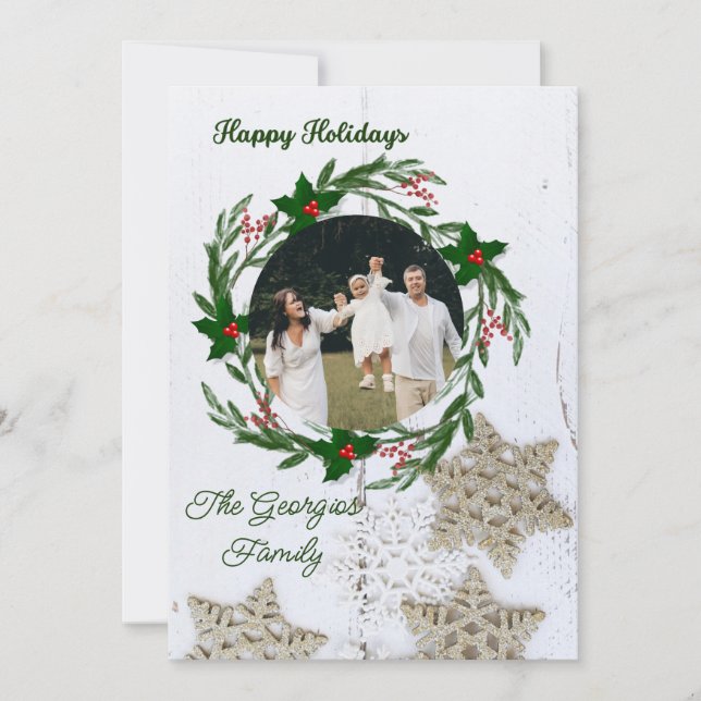 Cartes Pour Fêtes Annuelles Couronne rustique | Ferme Holly Photo de Noël (Devant)