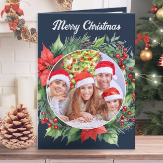 Cartes Pour Fêtes Annuelles Couronne rustique pour photo de famille Noël bleu
