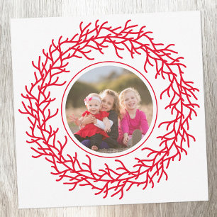 Cartes Pour Fêtes Annuelles Couronne scandinave photo rouge et blanc