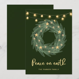 Cartes Pour Fêtes Annuelles Couronne verte avec aurore aurifère lumières sur v