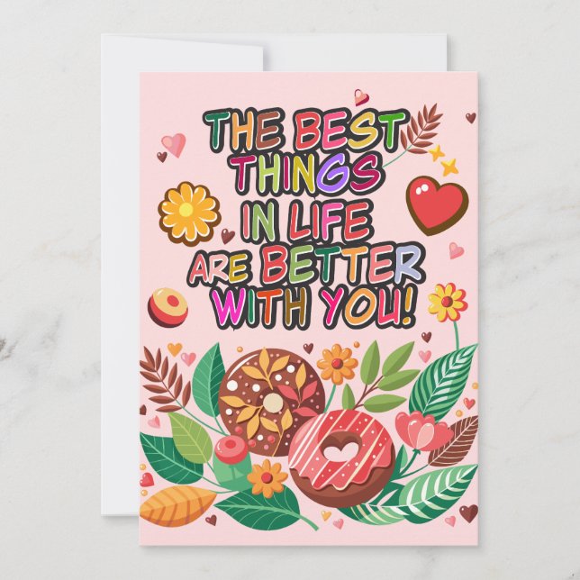 Cartes Pour Fêtes Annuelles Cours de la Saint-Valentin Boho Donuts et Fleurs (Devant)