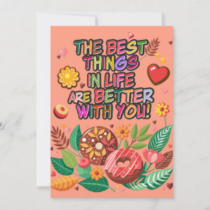 Cartes Pour Fêtes Annuelles Cours de la Saint-Valentin Boho Donuts et Fleurs