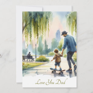 Cartes Pour Fêtes Annuelles Cours de skateboard mignons avec Papa Aquarelle