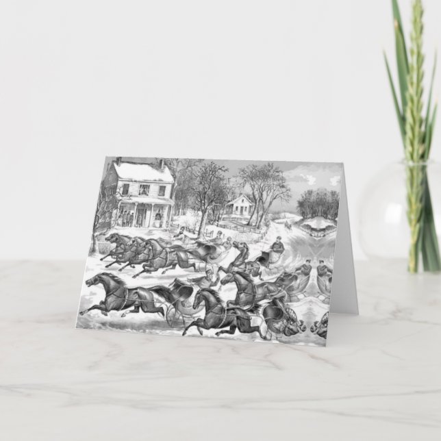 Cartes Pour Fêtes Annuelles course à cheval rétro (Devant)