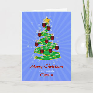 Cartes Pour Fêtes Annuelles Cousin, arbre de Noël au vin