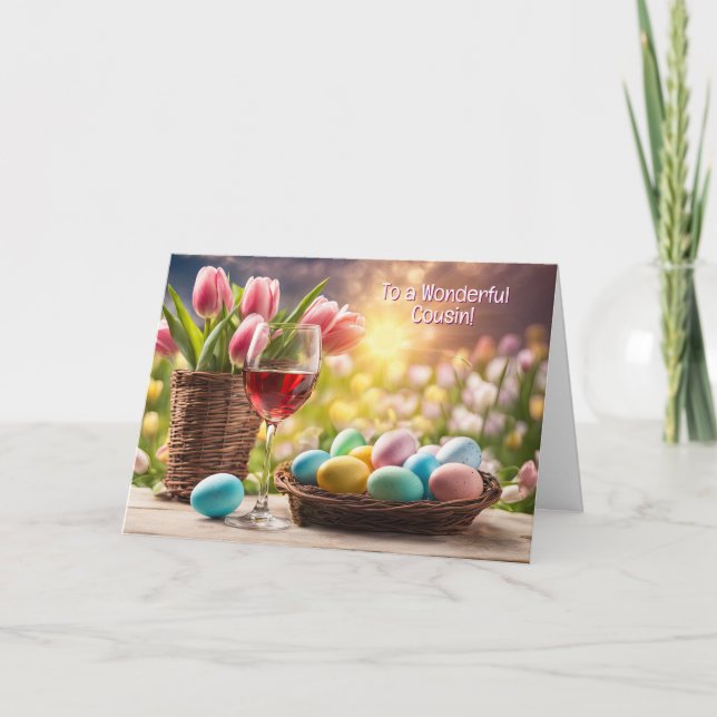 Cartes Pour Fêtes Annuelles Cousin Happy Easter Pretty Flowers and Easter Eggs (Devant)