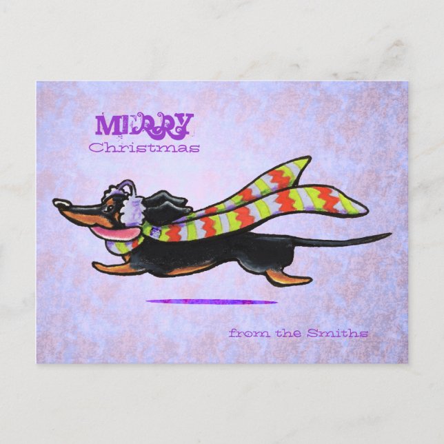 Cartes Pour Fêtes Annuelles Coutume rayée de Noël d'écharpe d'hiver de teckel (Devant)