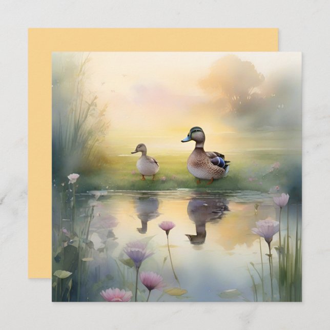 Cartes Pour Fêtes Annuelles Couverture réfléchissante canard aquarelle mignonn (Devant / Derrière)