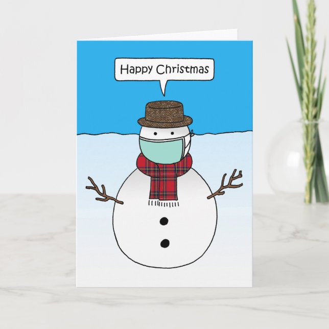 Cartes Pour Fêtes Annuelles Covid 19 Christmas Snowman Cartoon Holiday Card (Devant)