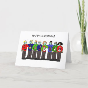 Cartes Pour Fêtes Annuelles Covid 19 Groupe de Noël Portant Des Masques Visage