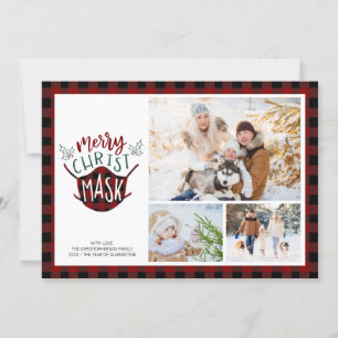 Cartes Pour Fêtes Annuelles COVID-19 MERRY ChristMASK Buffalo Plaid Red Photo