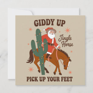 Cartes Pour Fêtes Annuelles Cow-boy Giddy Up Jingle Cheval Lève Tes Pieds