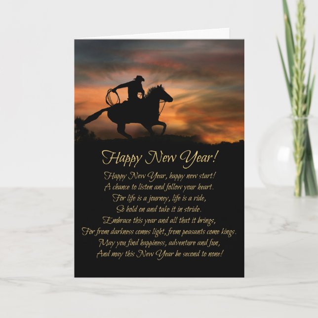 Cartes Pour Fêtes Annuelles Cowboy Bonne année, Nouvel An (Devant)