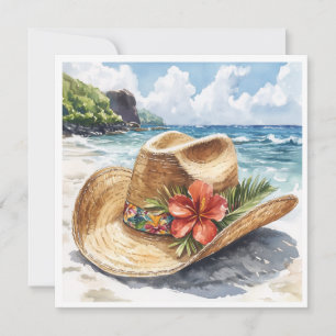 Cartes Pour Fêtes Annuelles Cowboy Cowgirl Casquette Tropical Beach Hawaiian B