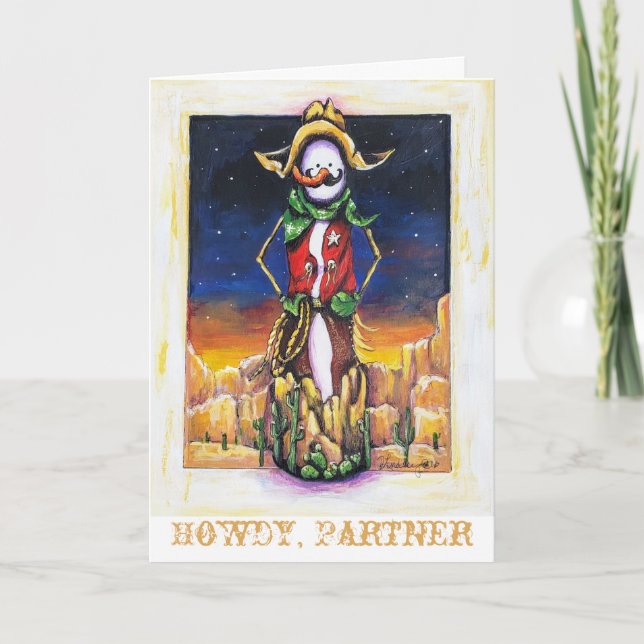 Cartes Pour Fêtes Annuelles "Cowboy Noël" Bonhomme de neige du désert du Sud-O (Devant)