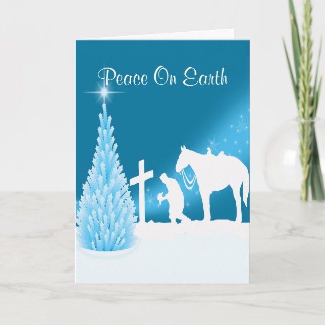 Cartes Pour Fêtes Annuelles Cowboy Occidental Priant À Cross (Devant)