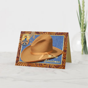 Cartes Pour Fêtes Annuelles Cowboy Ouest Casquette corde en cuir Joyeux Noël